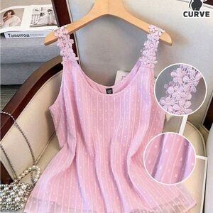 Chic Pink Lace Strap Blouse